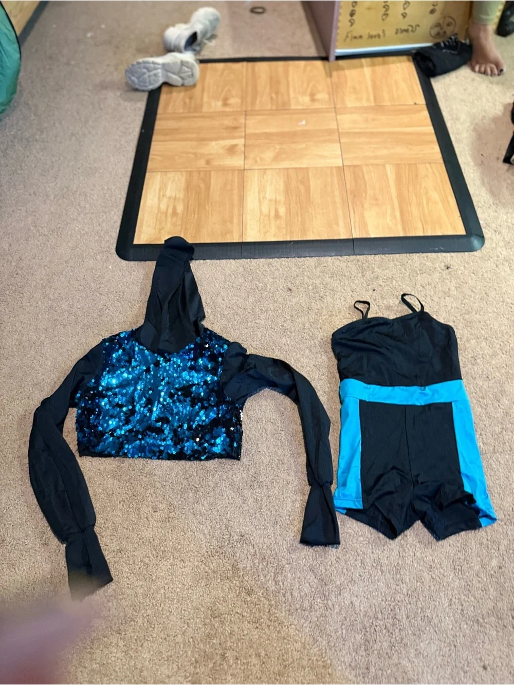 Kids Black and Blue Sequin Dance Costume Set